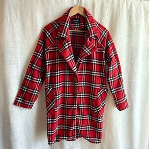 Plaid Flannel Coat Country Size S Preppy Cozy Fall Winter Checkered Overcoat